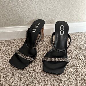 XOXO Black Heeled Sandals with Rhinestone Embellishments